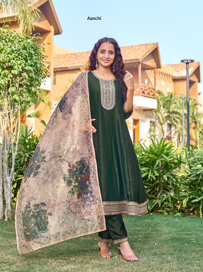 Shobha Aanchi Vichitra Silk Readymade Anarkali Suits Wholesale Rate