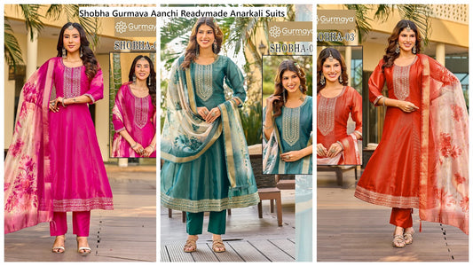 Shobha Gurmaya Aanchi Tissue Shimmer Readymade Anarkali Suits Manufacturer India
