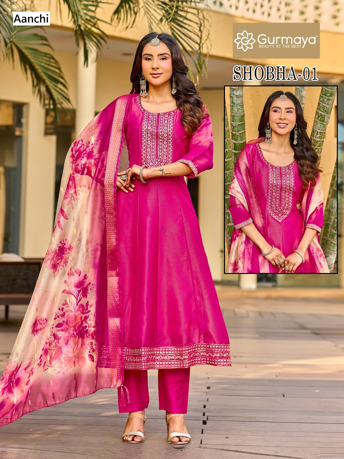 Shobha Gurmaya Aanchi Tissue Shimmer Readymade Anarkali Suits Manufacturer India