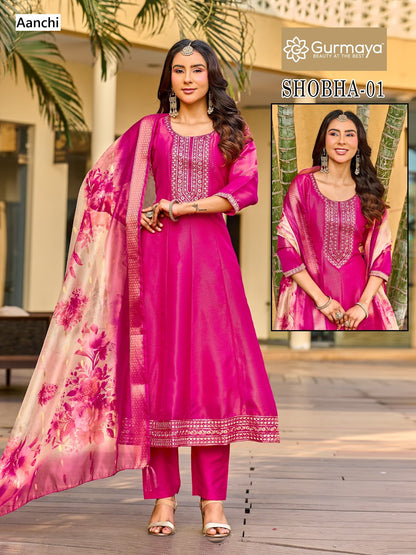 Shobha Gurmaya Aanchi Tissue Shimmer Readymade Anarkali Suits Manufacturer India