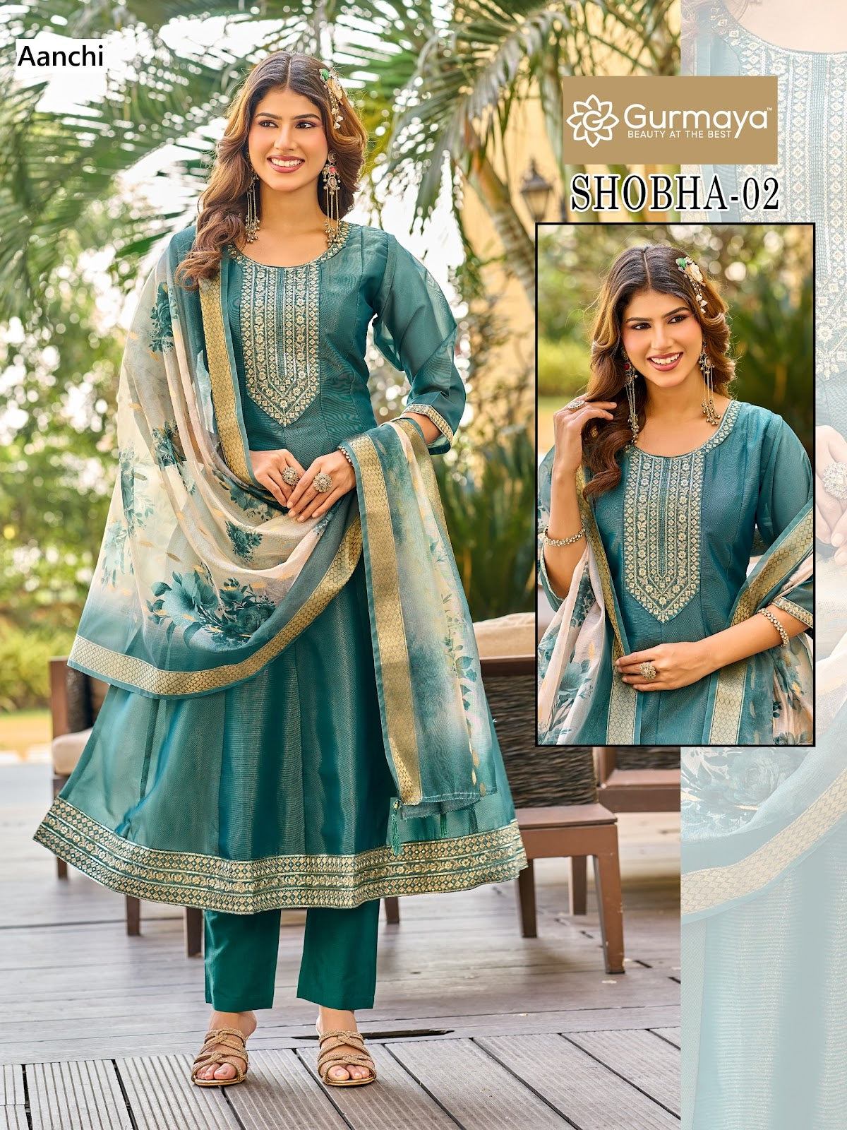 Shobha Gurmaya Aanchi Tissue Shimmer Readymade Anarkali Suits Manufacturer India