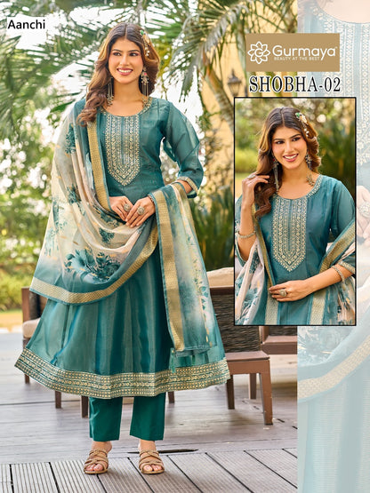 Shobha Gurmaya Aanchi Tissue Shimmer Readymade Anarkali Suits Manufacturer India