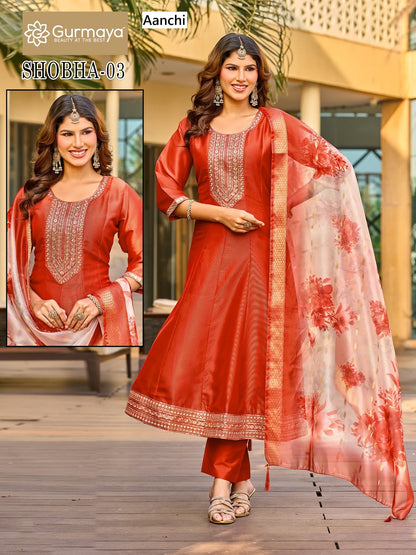 Shobha Gurmaya Aanchi Tissue Shimmer Readymade Anarkali Suits Manufacturer India