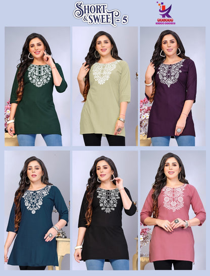 Short And Sweet 5 Mlm Kalash Lifestyle Rayon 22Kg Short Kurtis Wholesale Rate
