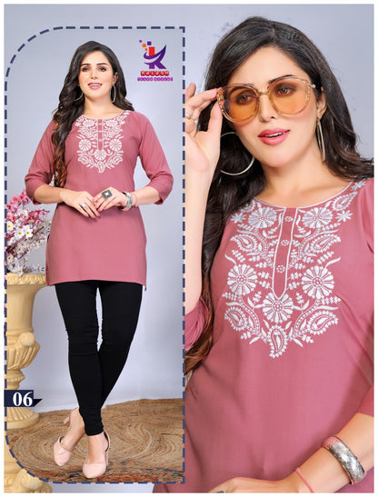 Short And Sweet 5 Mlm Kalash Lifestyle Rayon 22Kg Short Kurtis Wholesale Rate