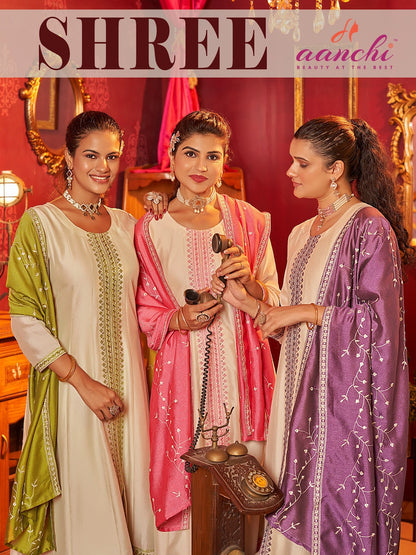 Shree Aanchi Vichitra Silk Readymade Anarkali Suits Wholesaler