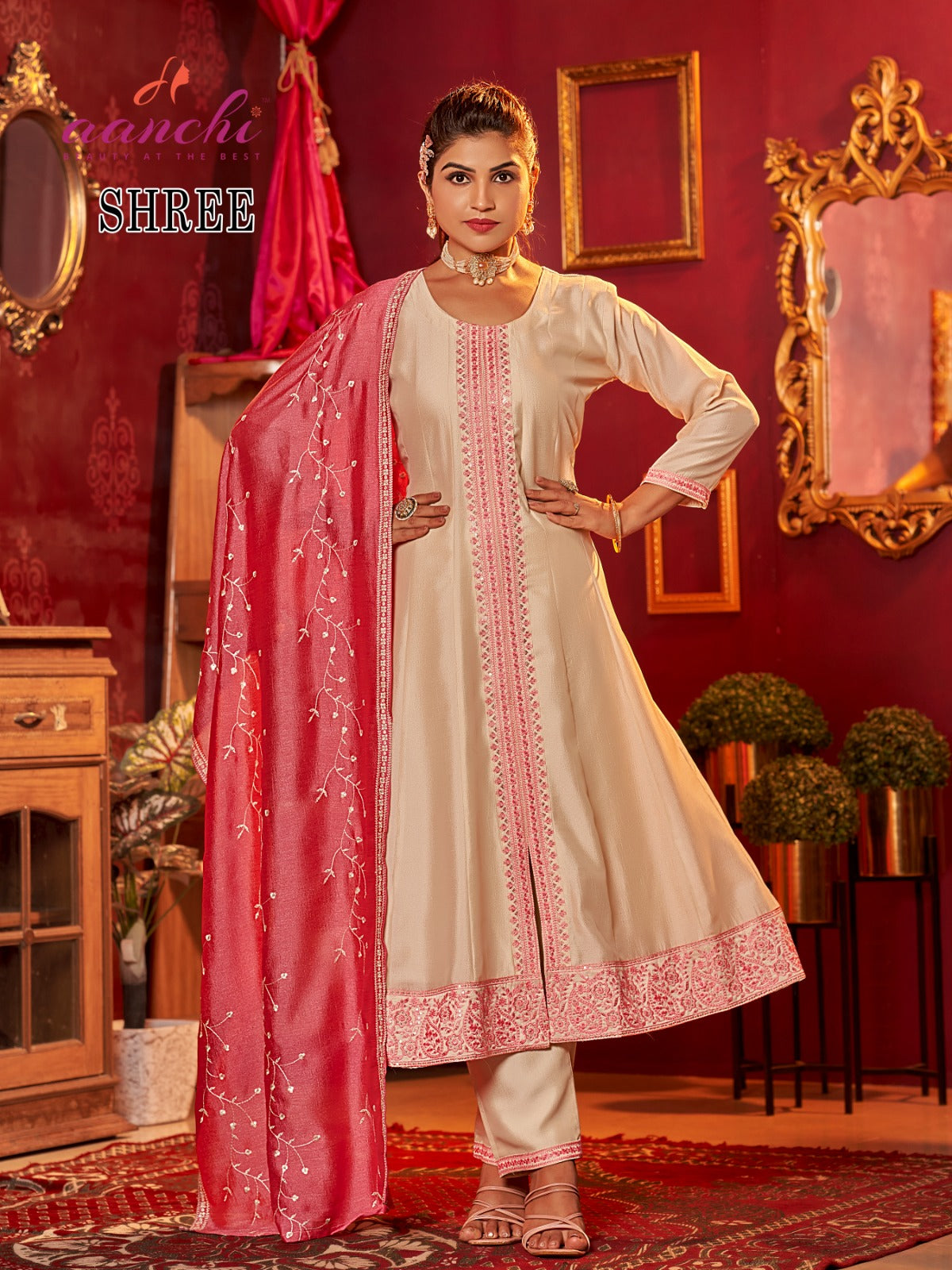 Shree Aanchi Vichitra Silk Readymade Anarkali Suits Wholesaler