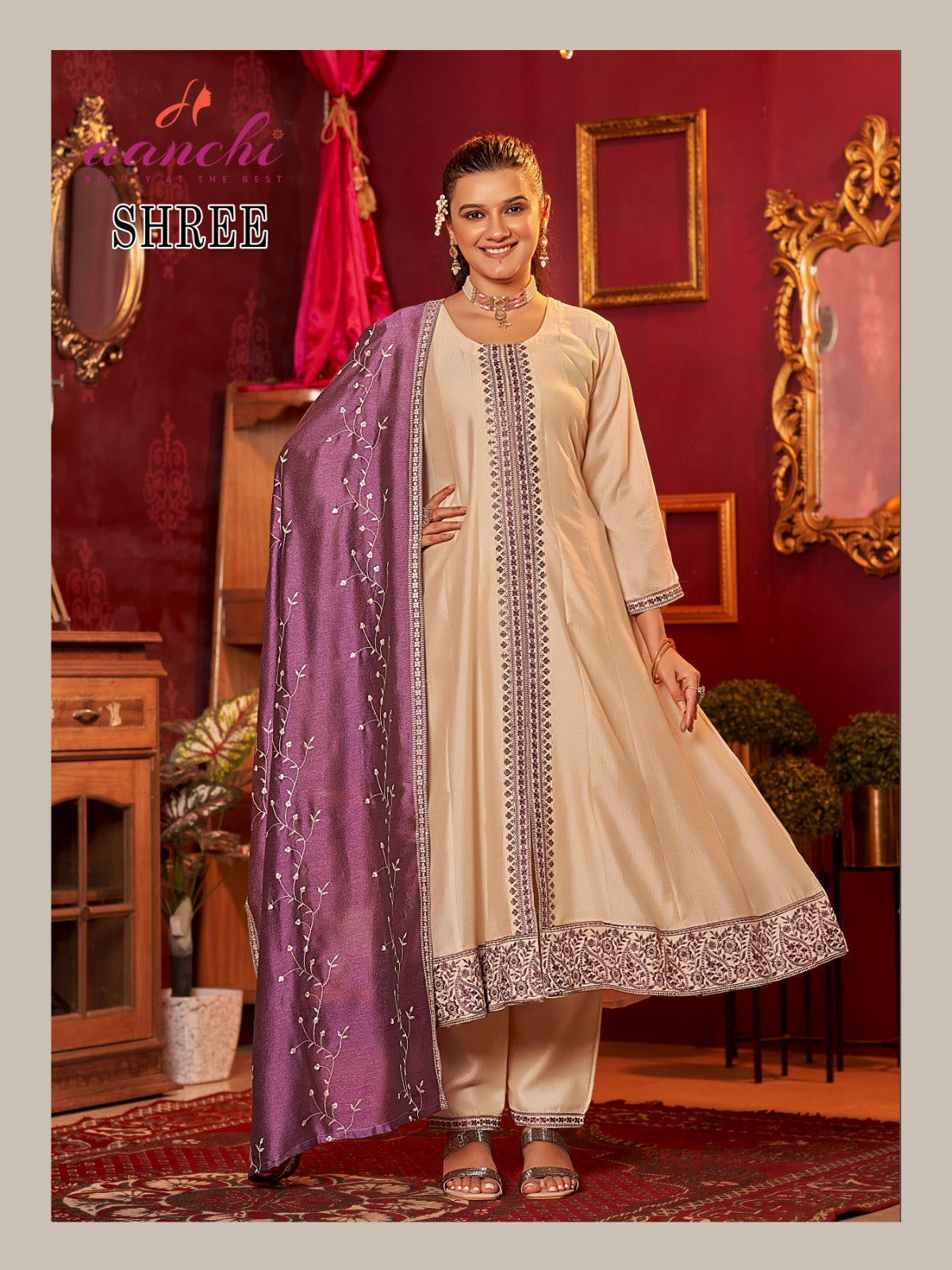 Shree Aanchi Vichitra Silk Readymade Anarkali Suits Wholesaler