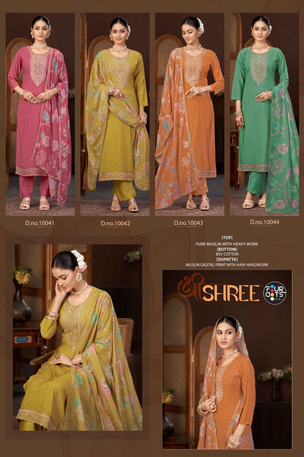 Shree Four Dots Pure Muslin Pant Style Suits Wholesale