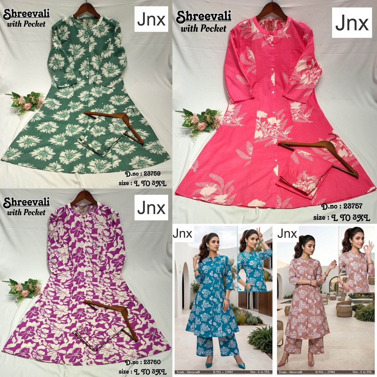 Shreevalli 0406 Jnx Cambric Cotton Kurti Pant Set Exporter India