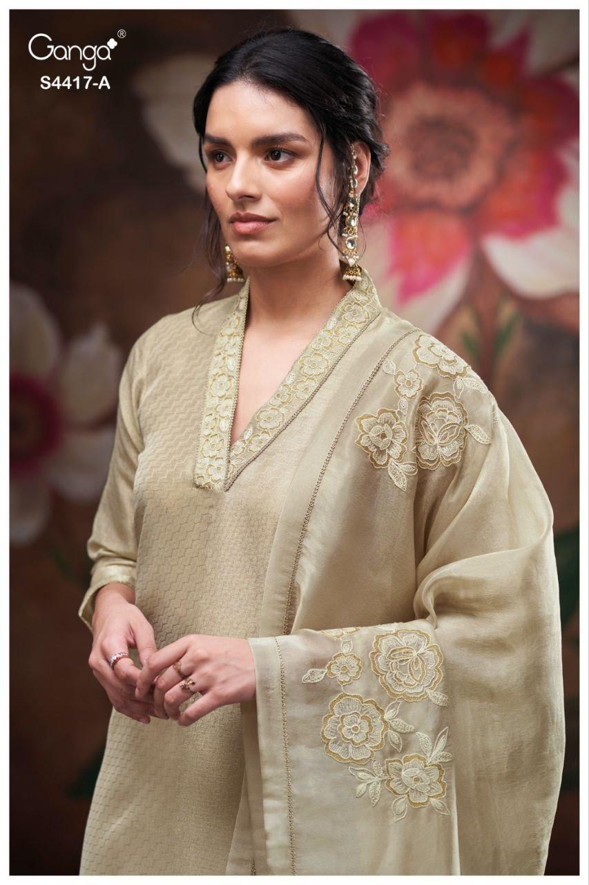Shresta 4417 Ganga Silk Jacquard Plazzo Style Suits Supplier Ahmedabad