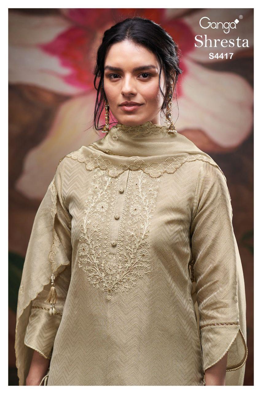 Shresta 4417 Ganga Silk Jacquard Plazzo Style Suits Supplier Ahmedabad