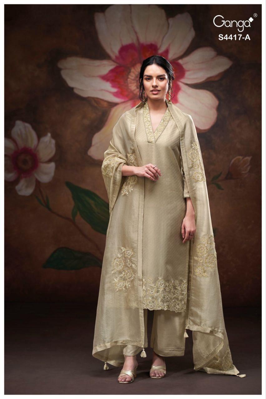 Shresta 4417 Ganga Silk Jacquard Plazzo Style Suits Supplier Ahmedabad