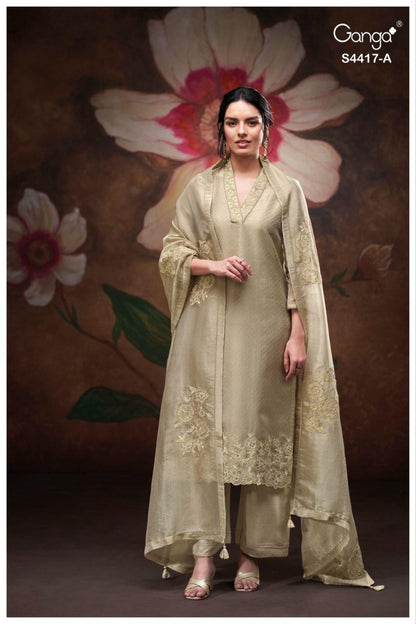 Shresta 4417 Ganga Silk Jacquard Plazzo Style Suits Supplier Ahmedabad