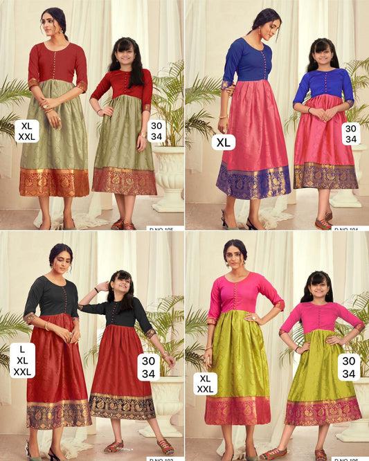 Shreya Bluehills Silk Jacquard Mother Daughter Combo Set Supplier Ahmedabad