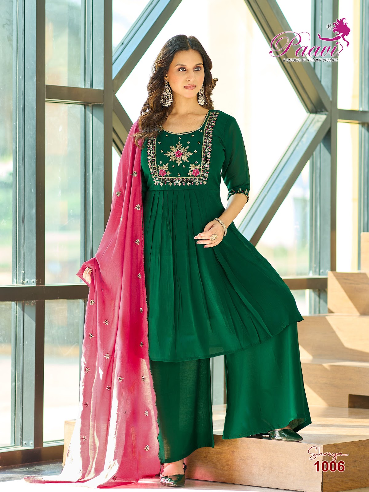 Shreya Paavi Chanderi Readymade Anarkali Suits Manufacturer Gujarat