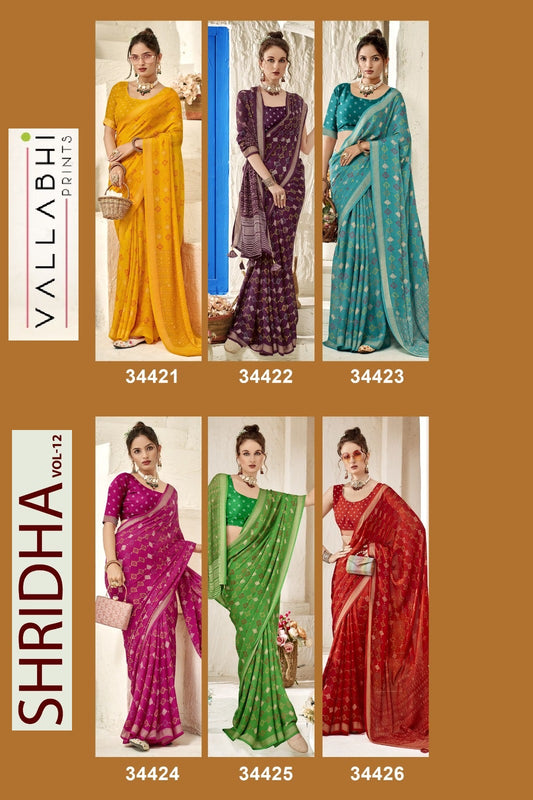 Shridha Vol 12 Vallabhi Prints Georgette Sarees Manufacturer