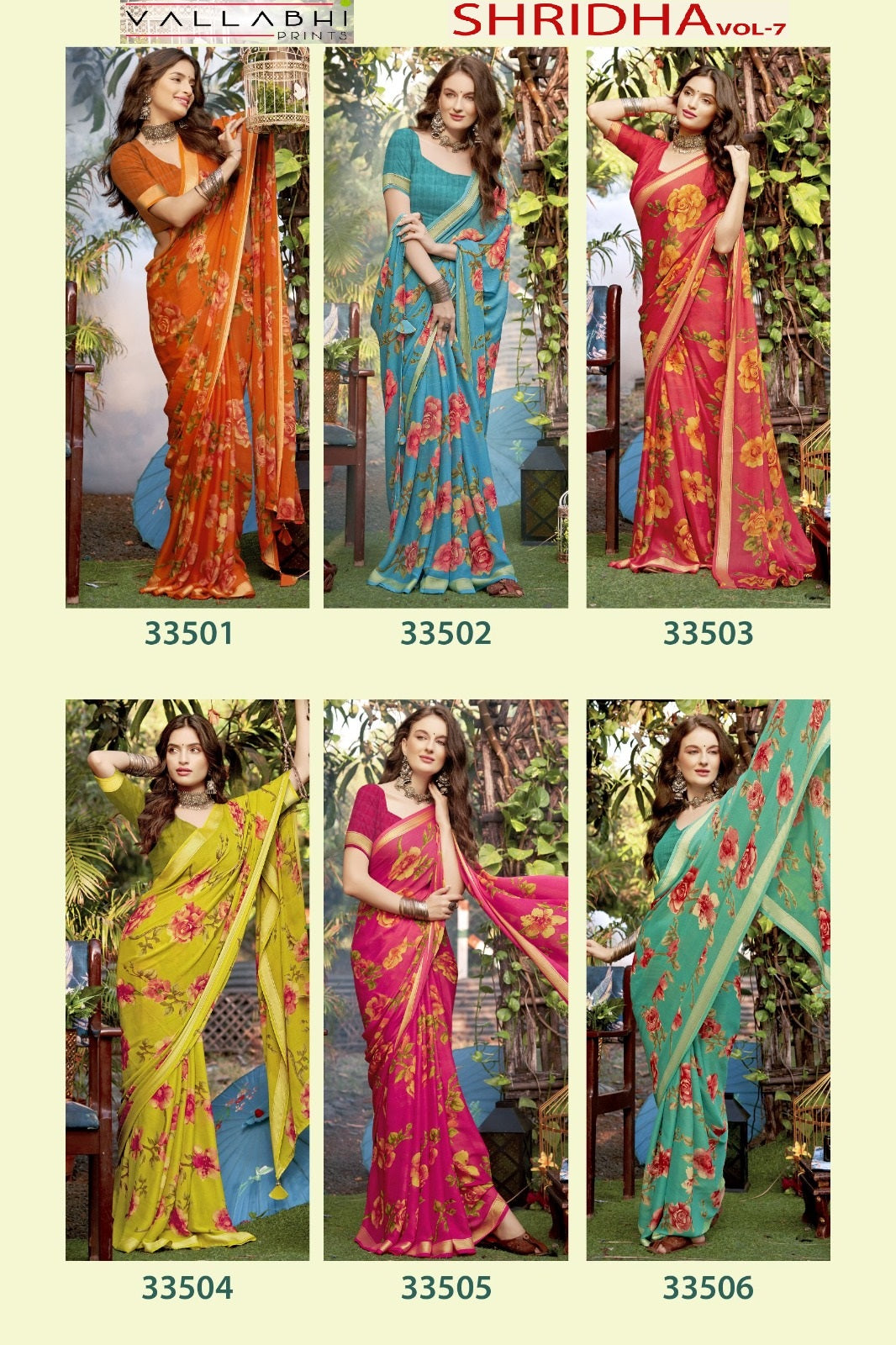Shridha Vol 7 Vallabhi Prints Moss Georgette Sarees Exporter India