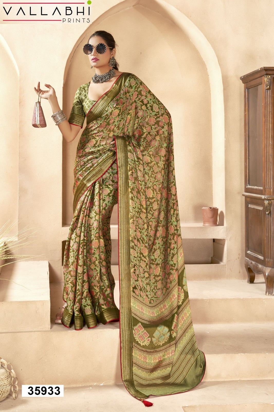 Shrimaya Vallabhi Prints Dull Moss Sarees Wholesale Rate