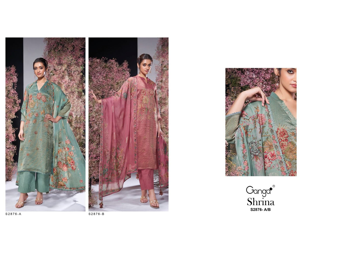 Shrina 2876 Ganga Organza Jacquard Plazzo Style Suits Wholesale