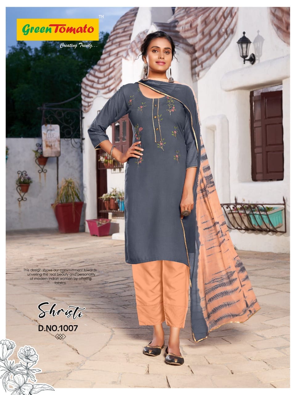 Shristi Green Tomato Rayon Readymade Pant Style Suits Wholesaler