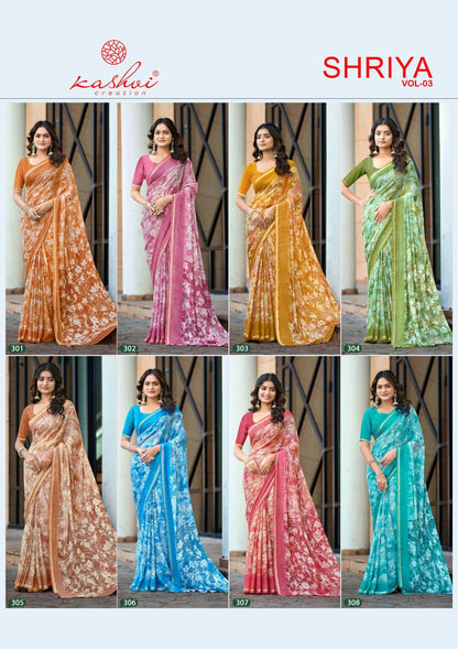 Shriya Vol 3 Kashvi Creation Dull Moss Sarees Wholesale Rate