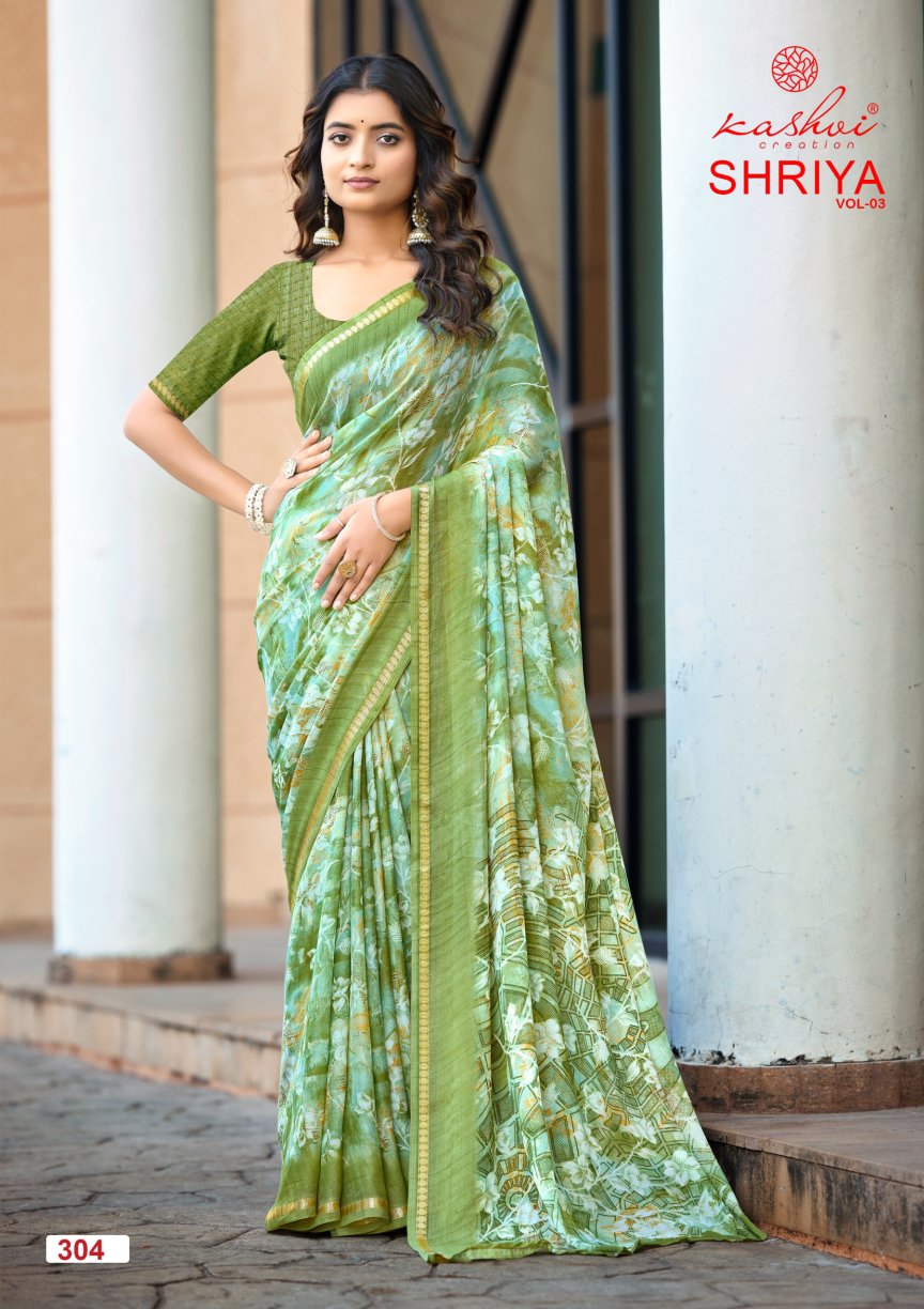 Shriya Vol 3 Kashvi Creation Dull Moss Sarees Wholesale Rate