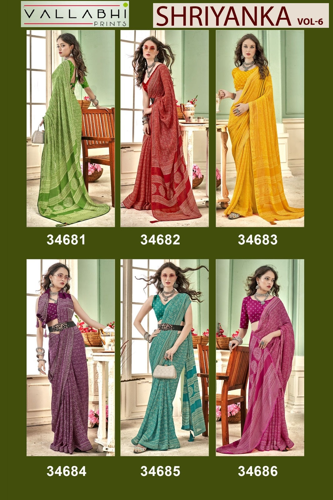 Shriyanka Vol 6 Vallabhi Prints Moss Sarees Wholesale
