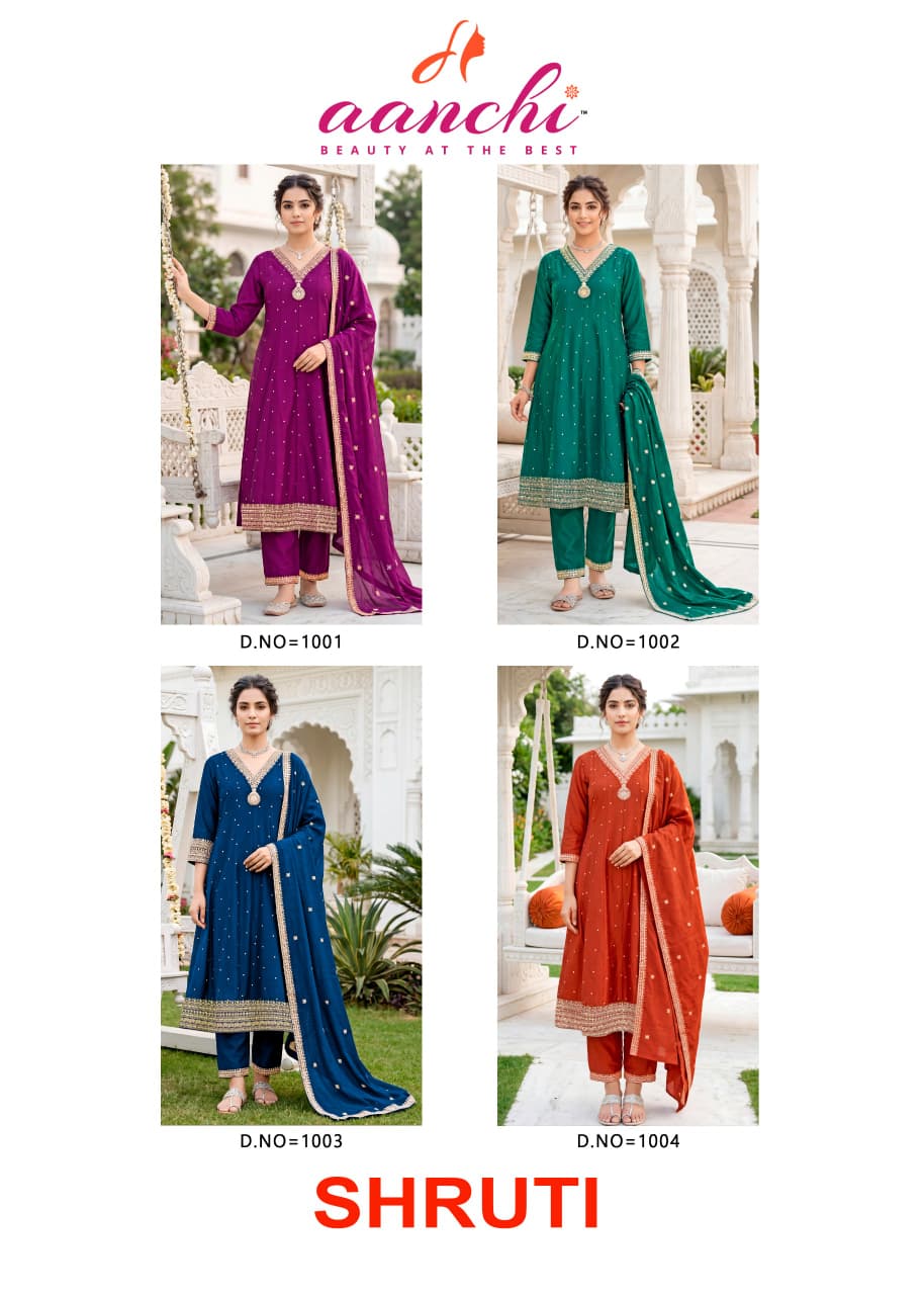 Shruti Aanchi Vichitra Silk Readymade Pant Style Suits Exporter India