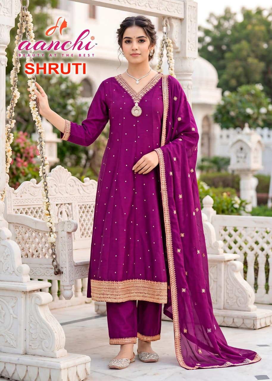Shruti Aanchi Vichitra Silk Readymade Pant Style Suits Exporter India