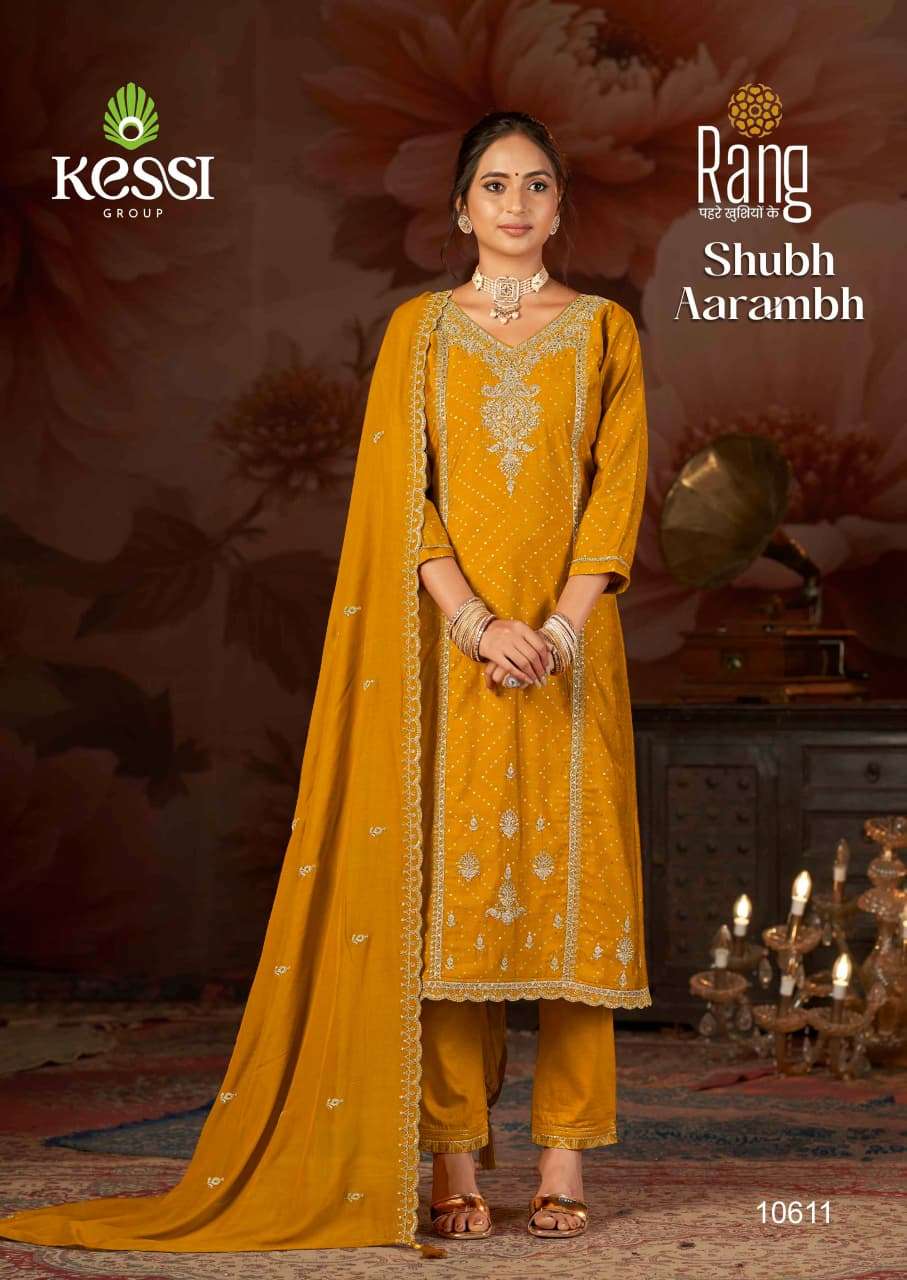 Shubh Aarambh Kessi Rang Muslin Pant Style Suits Exporter India