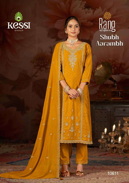 Shubh Aarambh Kessi Rang Muslin Pant Style Suits Exporter India