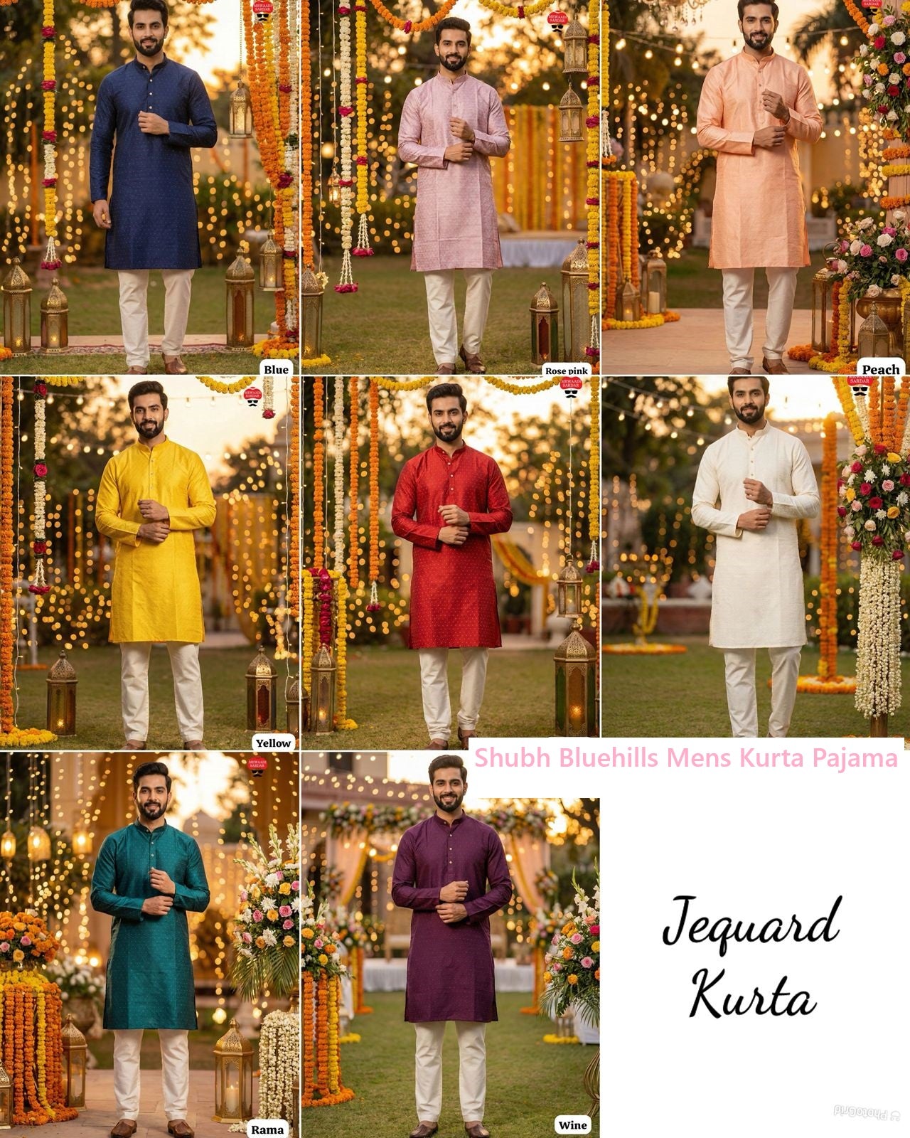 Shubh Bluehills Silk Jacquard Mens Kurta Pajama Wholesaler Ahmedabad