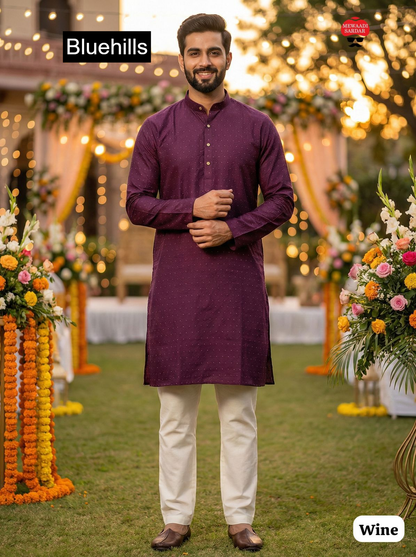 Shubh Bluehills Silk Jacquard Mens Kurta Pajama Wholesaler Ahmedabad