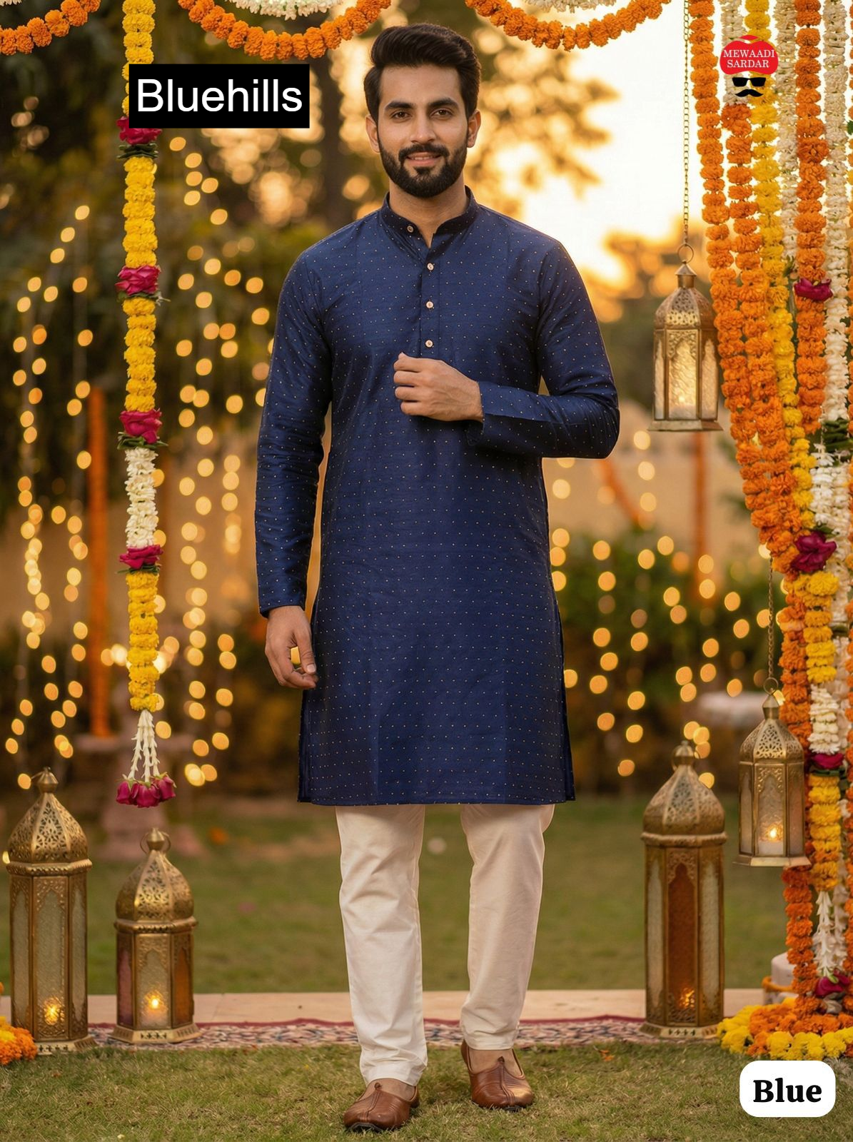 Shubh Bluehills Silk Jacquard Mens Kurta Pajama Wholesaler Ahmedabad