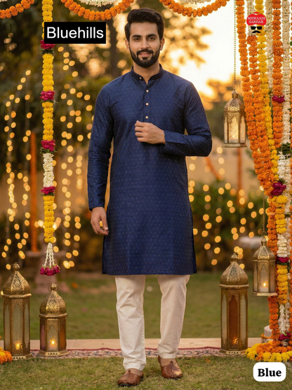 Shubh Bluehills Silk Jacquard Mens Kurta Pajama Wholesaler Ahmedabad