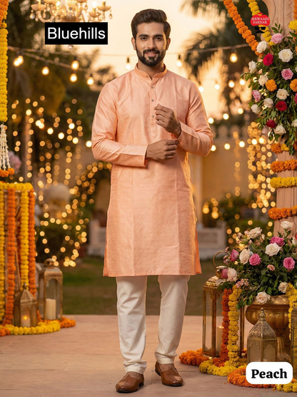 Shubh Bluehills Silk Jacquard Mens Kurta Pajama Wholesaler Ahmedabad