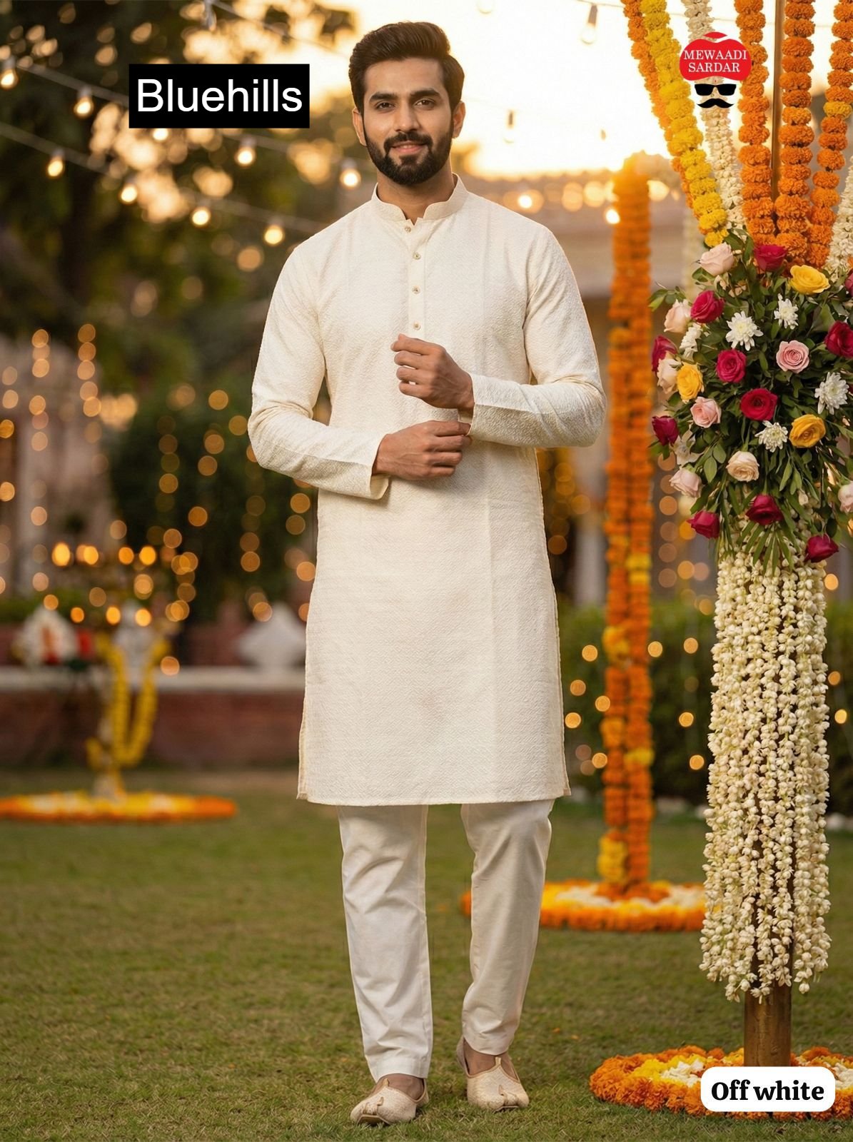 Shubh Bluehills Silk Jacquard Mens Kurta Pajama Wholesaler Ahmedabad