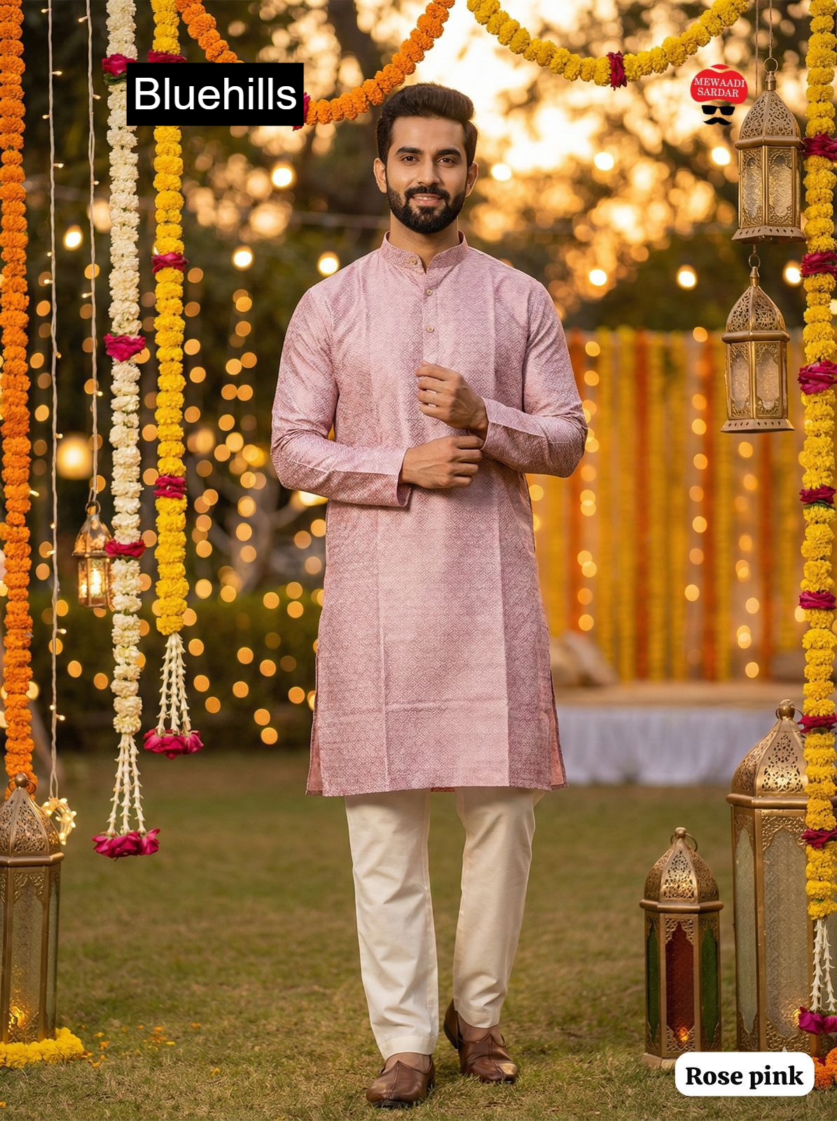 Shubh Bluehills Silk Jacquard Mens Kurta Pajama Wholesaler Ahmedabad