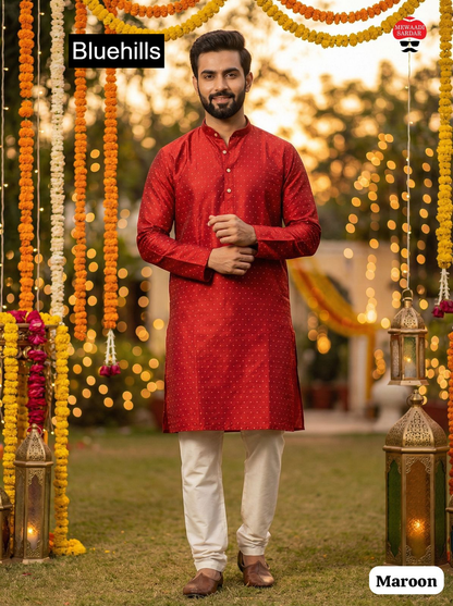 Shubh Bluehills Silk Jacquard Mens Kurta Pajama Wholesaler Ahmedabad