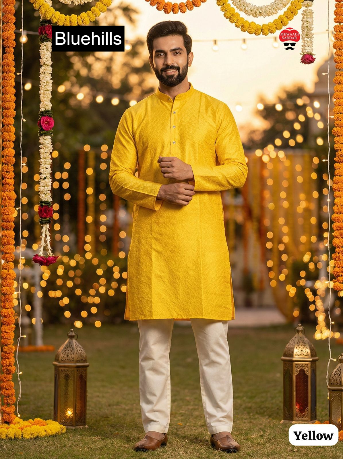 Shubh Bluehills Silk Jacquard Mens Kurta Pajama Wholesaler Ahmedabad