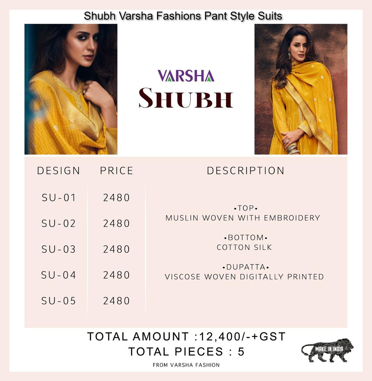 Shubh Varsha Fashions Muslin Pant Style Suits Wholesaler Gujarat
