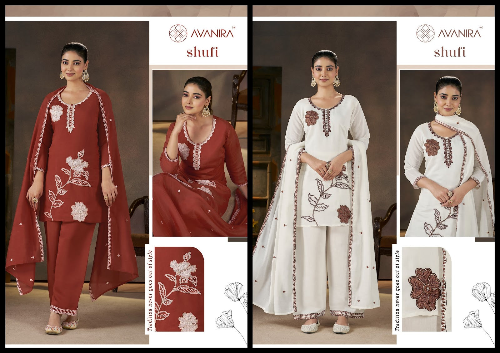 Shufi Avanira Mal Chanderi Readymade Pant Style Suits Wholesale Price