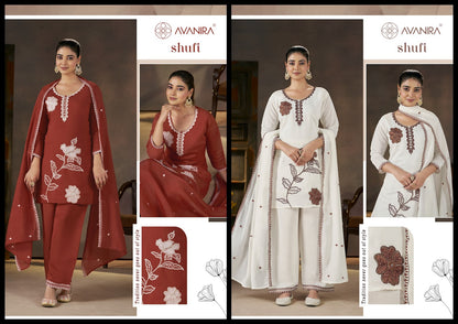 Shufi Avanira Mal Chanderi Readymade Pant Style Suits Wholesale Price