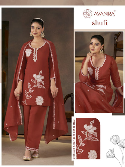 Shufi Avanira Mal Chanderi Readymade Pant Style Suits Wholesale Price