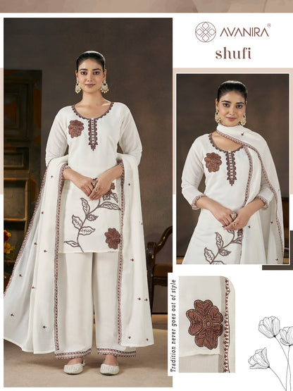Shufi Avanira Mal Chanderi Readymade Pant Style Suits Wholesale Price