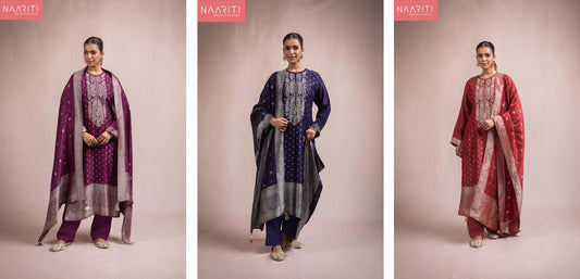 Shura Naariti Tussar Silk Pant Style Suits Wholesaler Ahmedabad