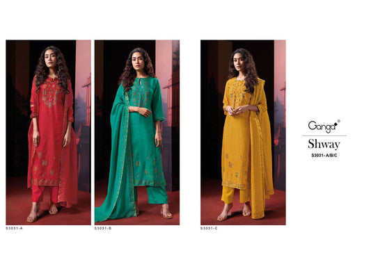 Shway S3031 Ganga Bemberg Silk Plazzo Style Suits Wholesale Price
