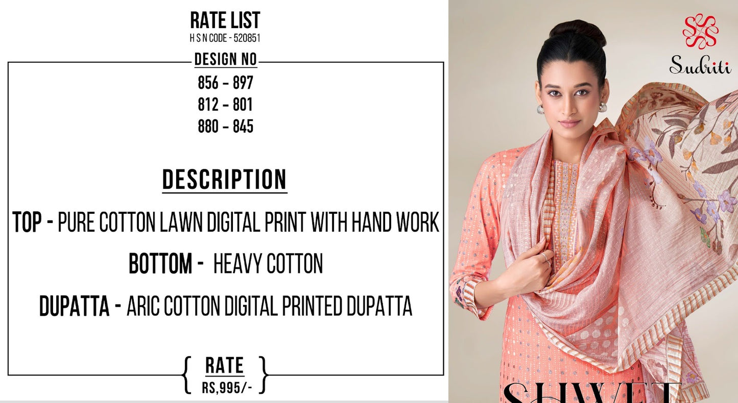 Shwet Sudriti Sahiba Cotton Lawn Plazzo Style Suits Wholesale