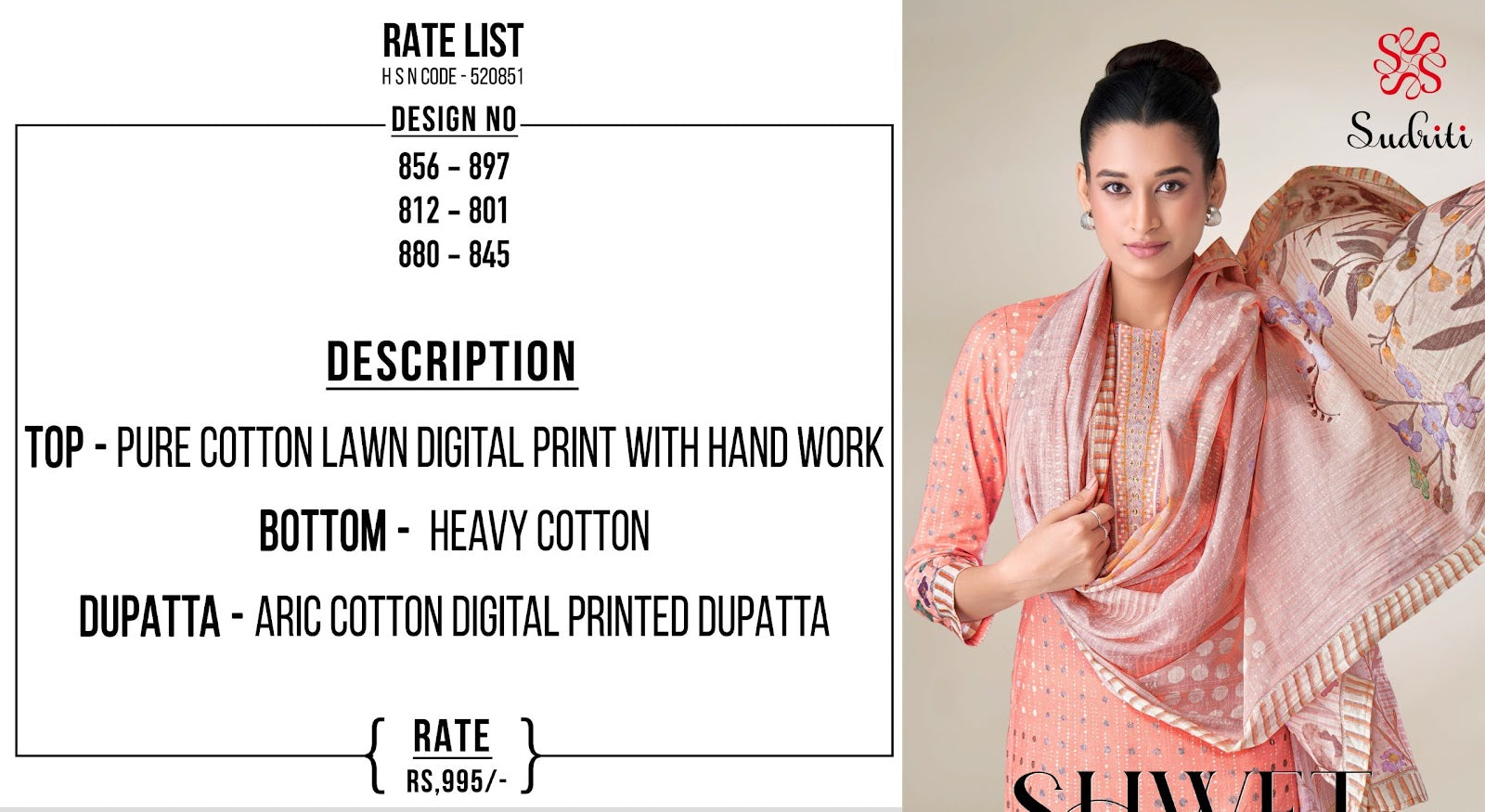 Shwet Sudriti Sahiba Cotton Lawn Plazzo Style Suits Wholesale